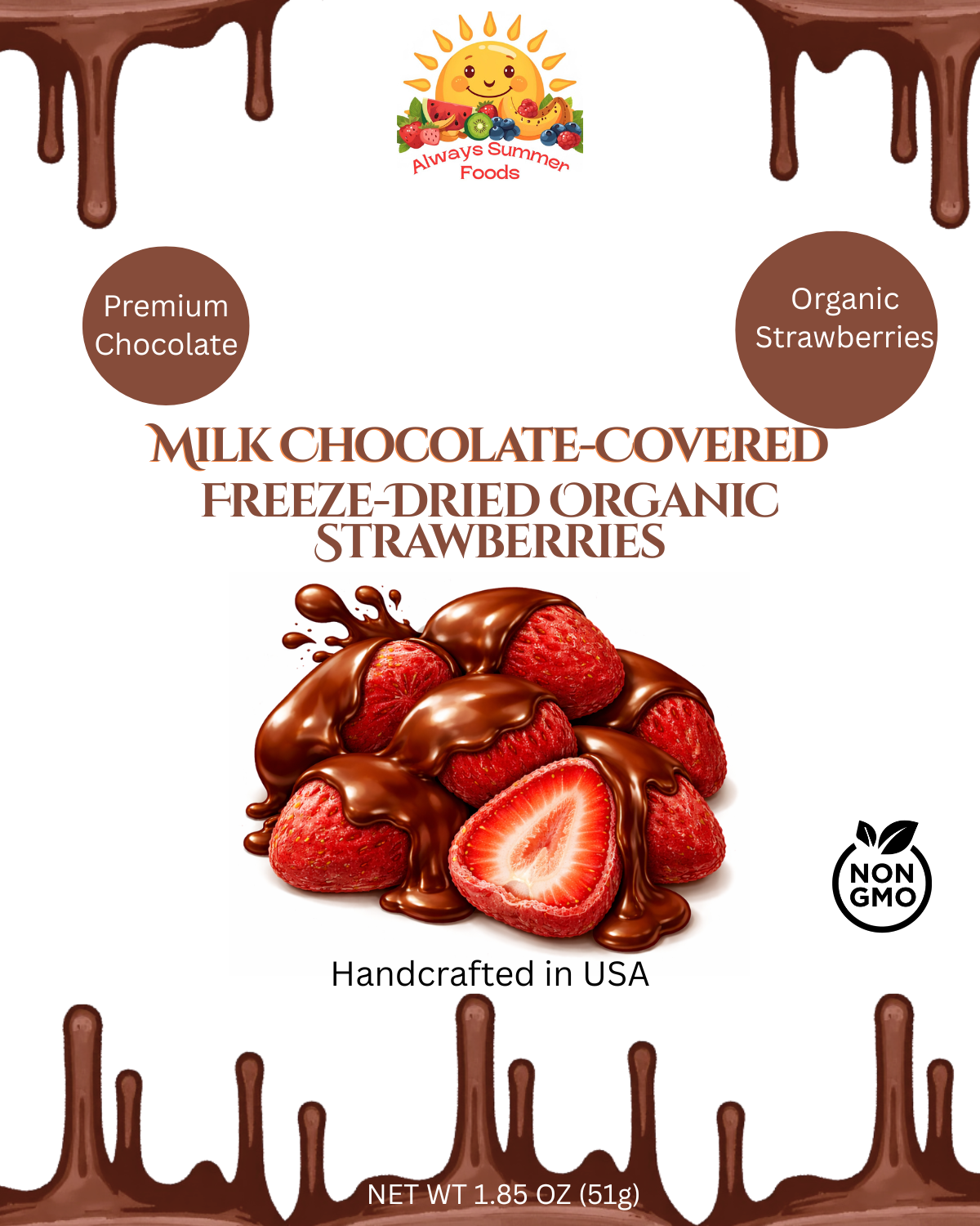 Milk Chocolate-Covered Freeze-Dried Organic Strawberries